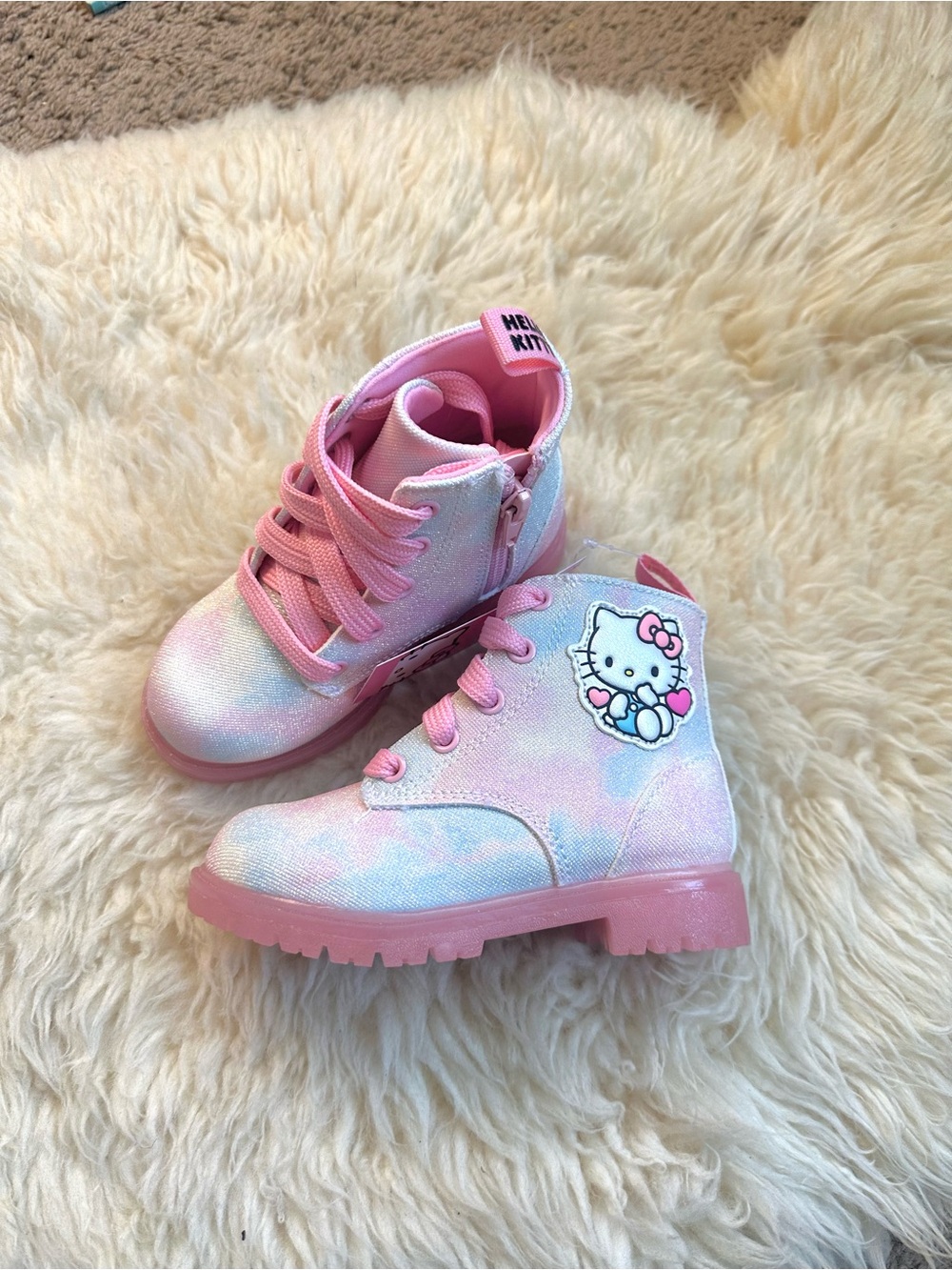 Hello Kitty Pink Lace up Boots Toddler Girls SZ 8 Pink zip Closure